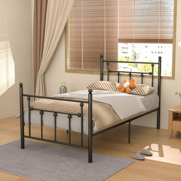 VECELO Twin Size Metal Bed Frame with Headboard Footboard Heavy Duty Platform Bed Frame with Steel Slats Support and Mattress Stoppers No Box