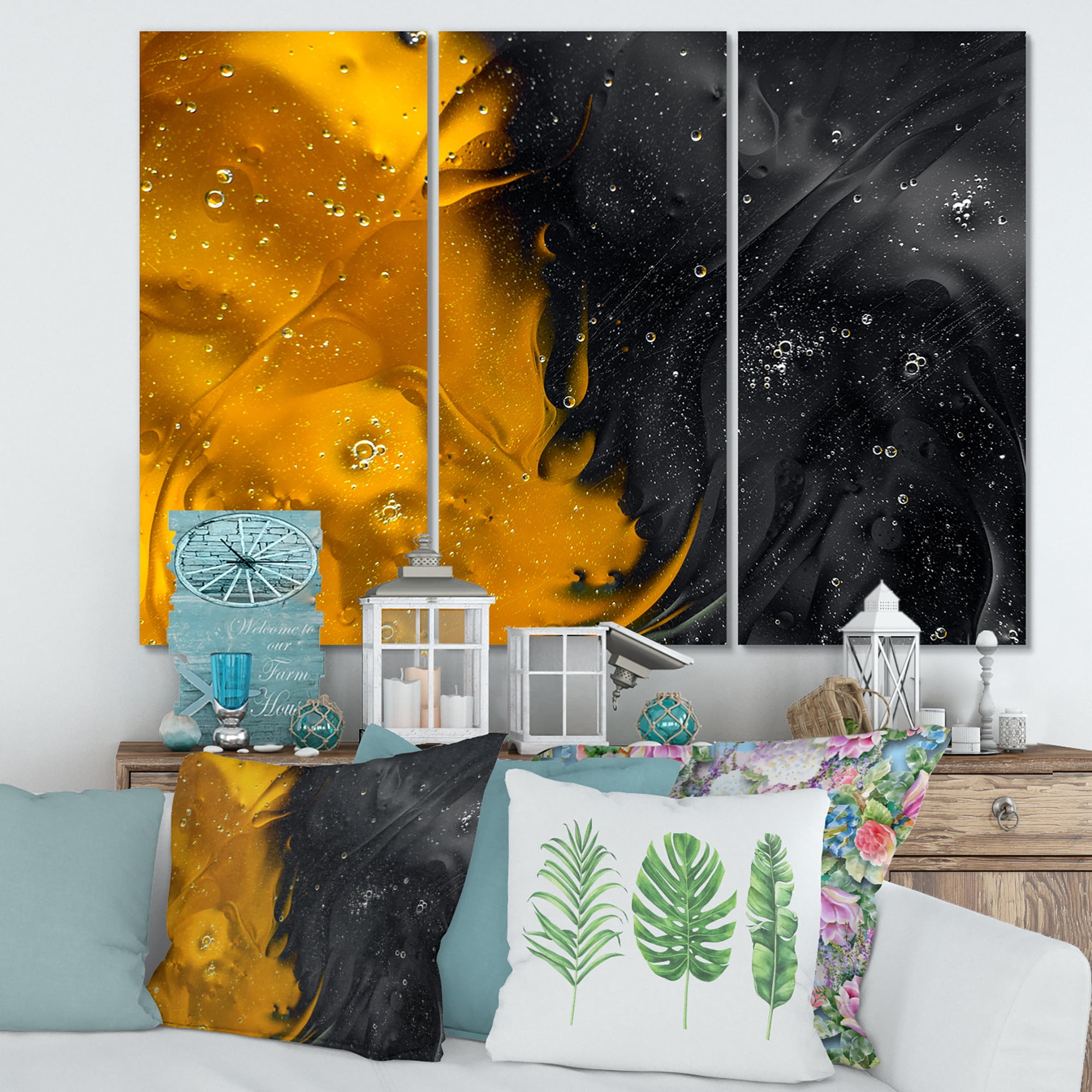 Designart ' Marriage of Black and Yellow ' Modern Canvas Wall Art Print