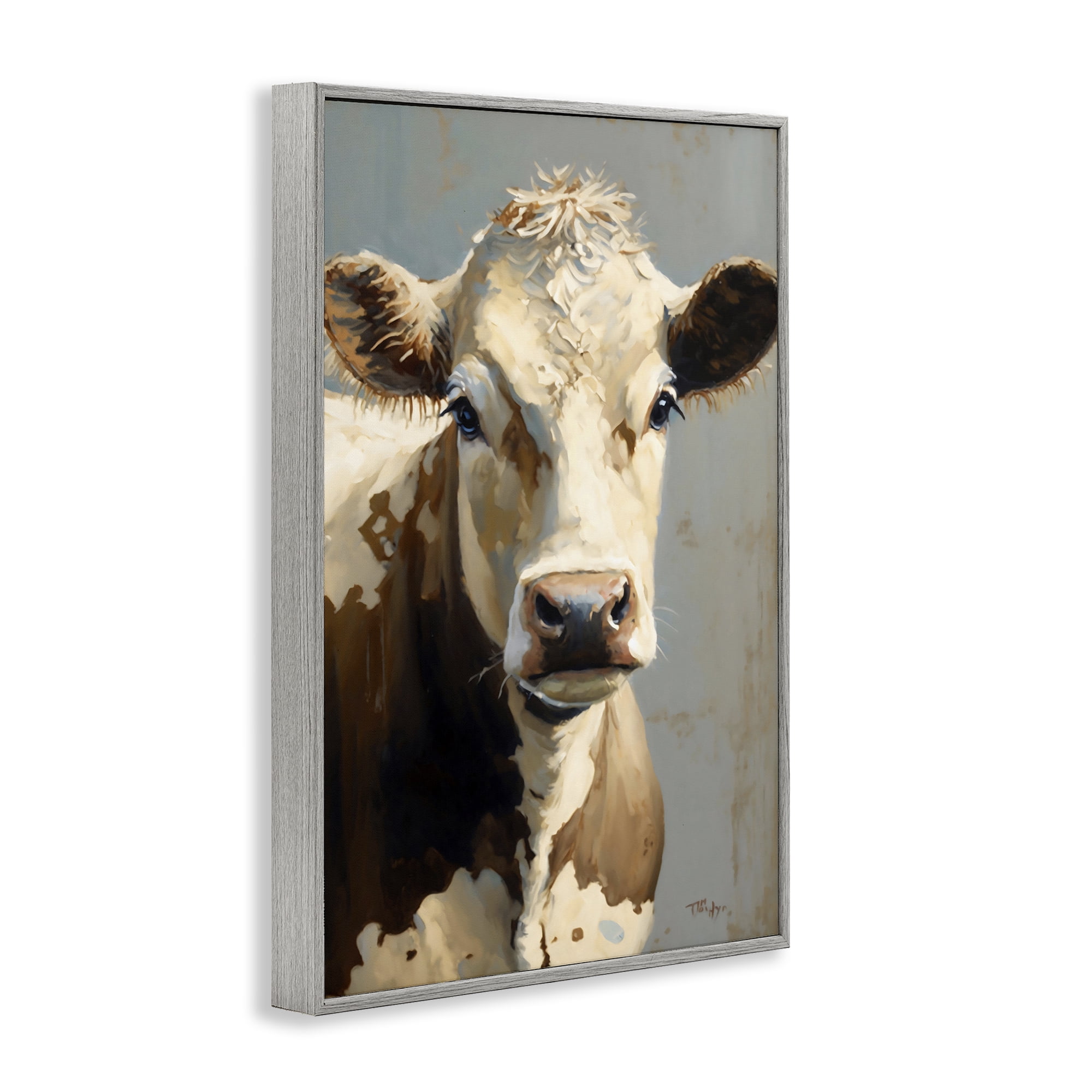 Stupell Industries Farmhouse Cow with Gentle Gaze Gray Framed Giclee Art, design by Creative Studio