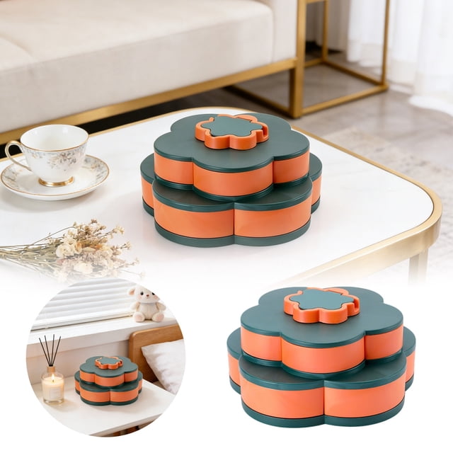 Klonfd Rotating Snack Platter With Lid Perfect For Dips And Veggies For Parties Picnics And Travel