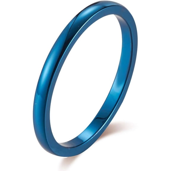 Jiaoiudi Stainless Steel Plain Dome Wedding Band Blue Ring Stackable Midi Ring Comfort Fit Size 6-11