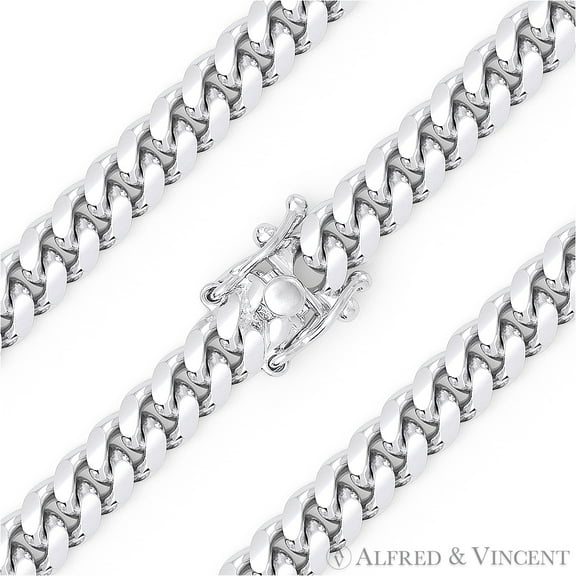 6.4mm Miami Cuban / Curb Link Italian Chain Bracelet in .925 Sterling Silver w/ Rhodium
