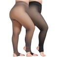 thumbnail image 2 of Kilaqueen 2 PC Plus Size Fleece Lined Tights for Women Fake Translucent Thermal Pantyhose Casual Tummy Control Lightweight Leggings, 2 of 9