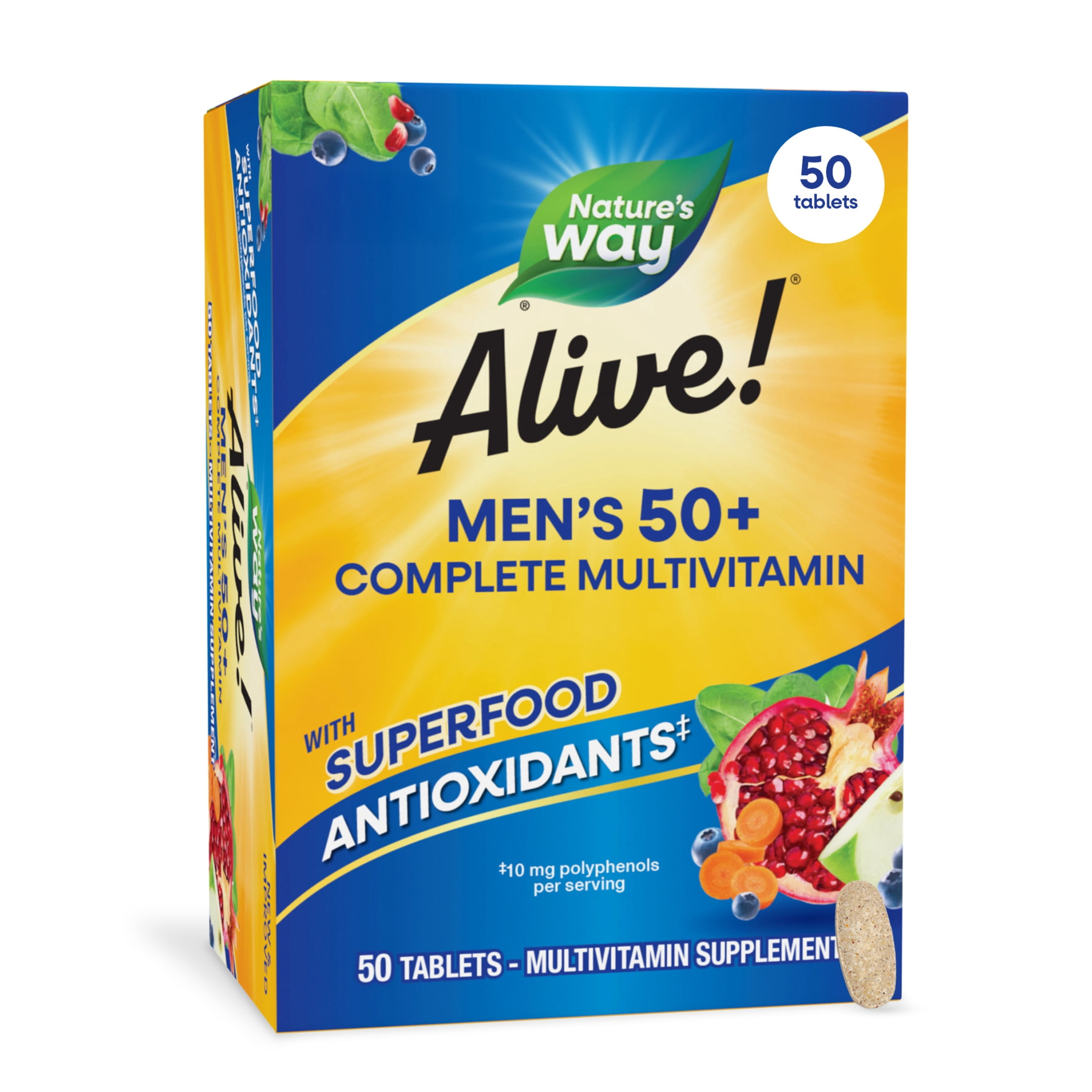 Nature's Way Alive! Men's 50+ Complete Multivitamin Tablets, B-Vitamins, 50 Count