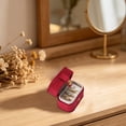 thumbnail image 5 of Square Leather Velvet Jewelry Ring Bearer Box | Oimcto Ring Box Wedding Engagement Box, Mini Ring Holder Pouch Box, Earrings Storage Box for Proposal, Ceremony, Anniversary, - Red, 5 of 8
