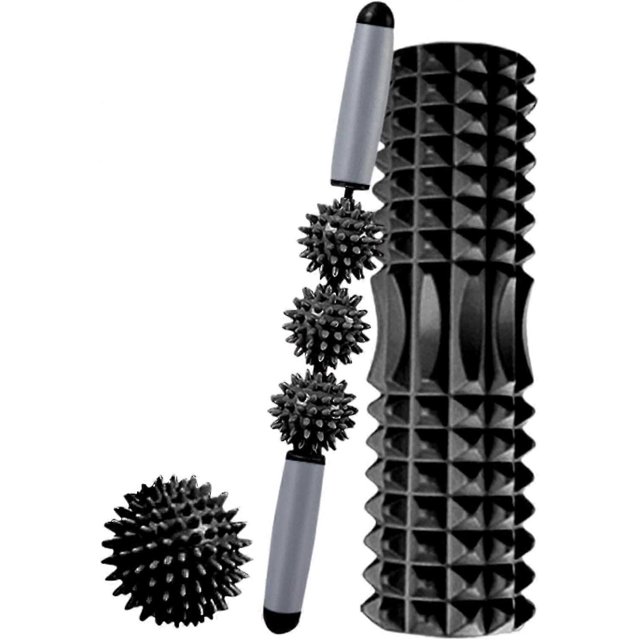 Roller, Ball and Massage Bar Pack. Foam Roller for Therapy, Muscle Massage, Pilates and Yoga. Fitness Foam Roller