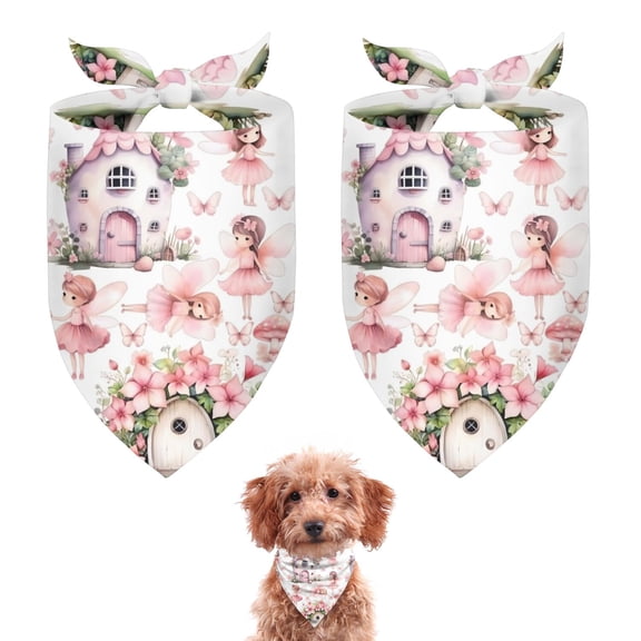 Dog Bandana 2 Pack,Fairy Princess Mushroom Pattern Bandanas for Dogs,Cat Bandana,Small/ Large Dog Bandana 2 Size,Dog Bandanas
