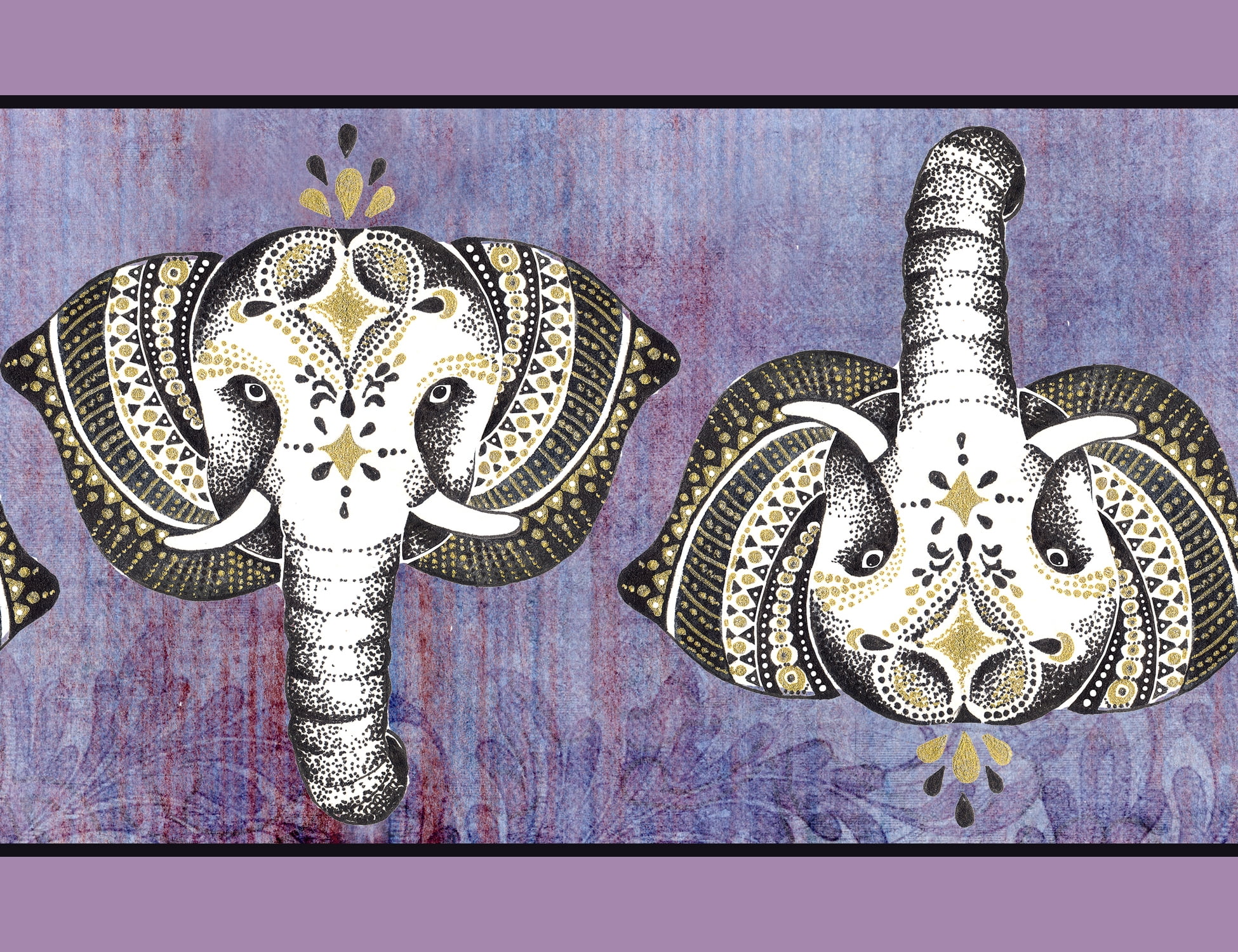 IBA Indianbeautifulart Purple Tribal Elephant Face Animal Fabric Lace Dressmaking Velvet&nbsp;Trim&nbsp;Tape Printed Sewing Lace 9 Yards 4 Inches