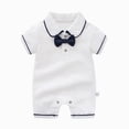 thumbnail image 2 of KPOPLK Newborn Baby Boy Summer Outfit Romper Solid Color Collared Short Sleeve Jumpsuit Bodysuit One Piece Clothes for 0 3 6 9 12 18 24 36 48 Months(3-6 Months,White), 2 of 7