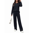 thumbnail image 2 of Pijama de Dos Piezas para Mujer, Moda de Otoño, Traje de Punto Acanalado, Ropa Deportiva Informal de Larga. Negro L, 2 of 9