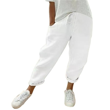 

Wiueurtly Women s Cotton Lace Up Multicolor Multisize Large Size Casual Pants plus Size Pajama Pant Set