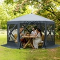 thumbnail image 2 of Ladcaser 10x10ft Camping Gazebo, Portable Pop Up Canopy Screen Tent 6 Sided with Mesh Windows and Carry Bag for Camping, Outdoor, Picnic, Backyard Party Outside Activities, Gray, 2 of 9