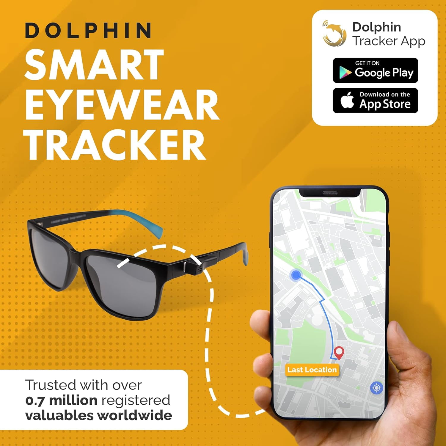 Spec Finder for Android | Dolphin Eyewear Tracker | tag8 Glasses Tracker Compatible with Android and Apple ioS | Prevents Loss with Configurable Separation Alarm | Compact Rechargeable Battery