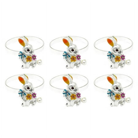 

VERMON Napkin Ring 6Pcs Napkin Ring Eye-catching Exquisite Alloy Easter Rabbit Napkin Circle Party Decor Home Supplies