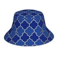 thumbnail image 3 of Daiia Blue Gold Grid Lantern Shapes Pattern Bucket Hat - Trendy Cotton Sun Hat for Beach, Golf, Fishing - Fun Outdoor Vacation Boonie for Men and Women, 3 of 9