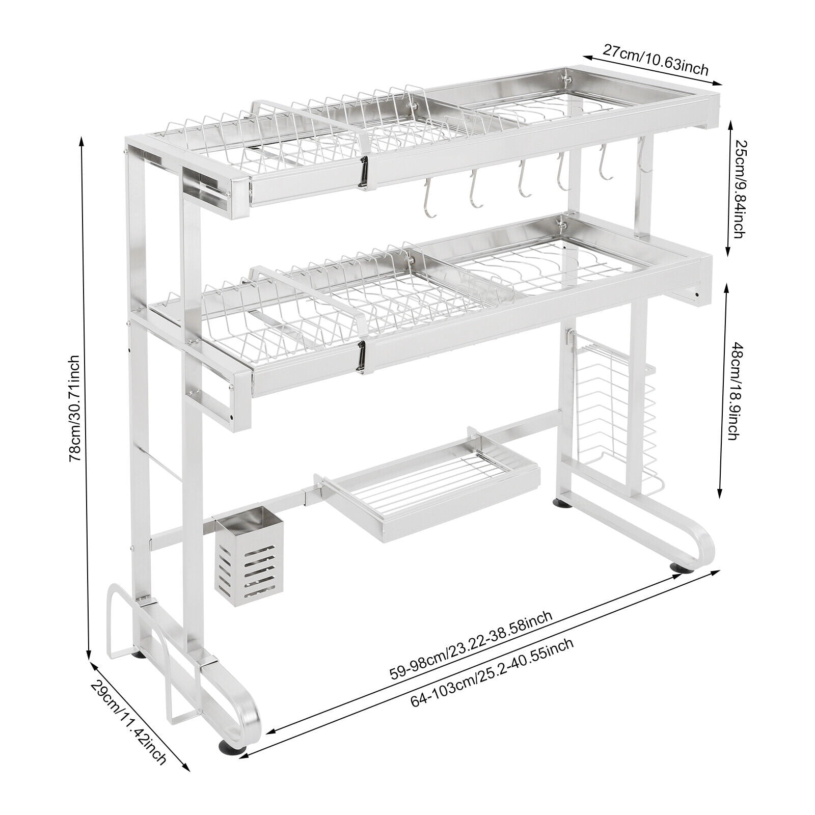 2-Tier Dish Drying Rack Over Sink Dish Drying Rack, Stainless Steel Expandable Over Kitchen Sink