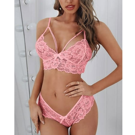 

Gyouwnll Sleepwear For Womens Pajamas For Women Plus Size Lingerie Corset Lace Floral Bralette Bra Two Piece Underwear