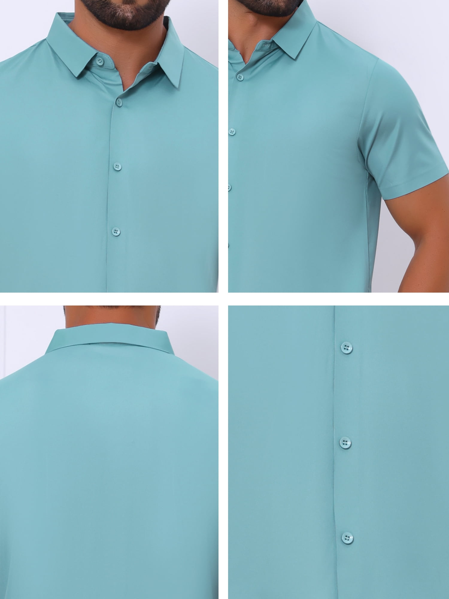 DARING DIVA Men's Button Down Point Collar Short Sleeve Business Dress Shirt XL Blue