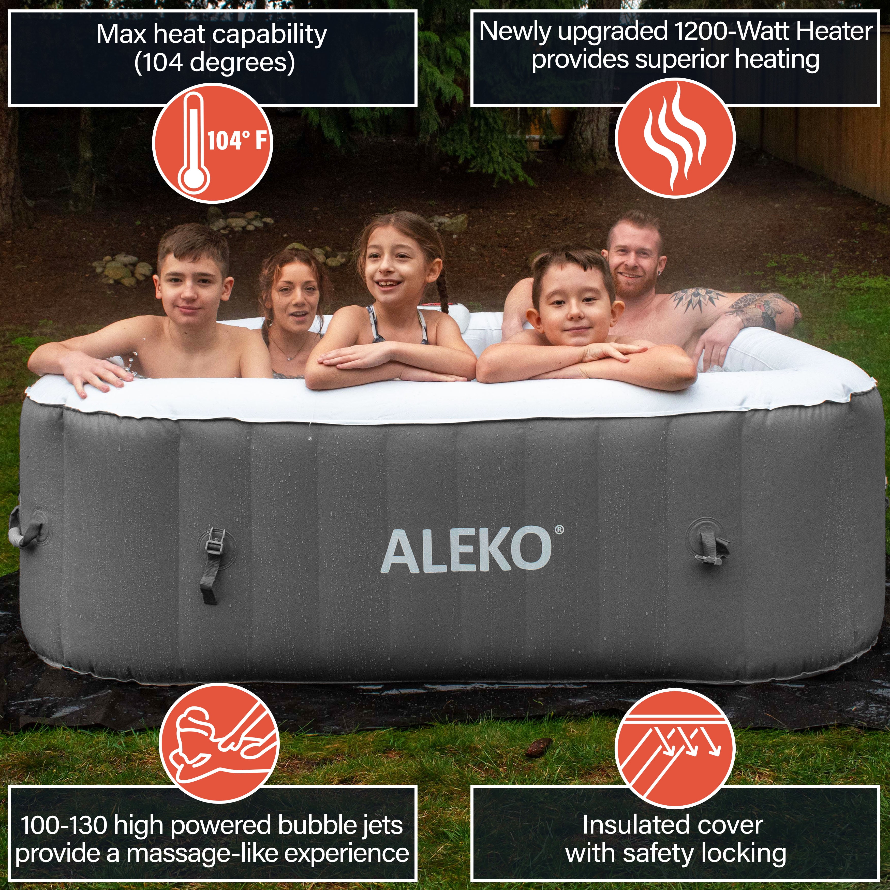 ALEKO 6 Person Square Outdoor Inflatable Hot Tub Spa with Cover
