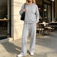 thumbnail image 2 of Women Hoodie Dqueduo Women's Fashion Solid Color Long Sleeve Hooded Zip Up Top And Elastic Waist Pocket Pants Set, Sizes S-XXXL, 2 of 8
