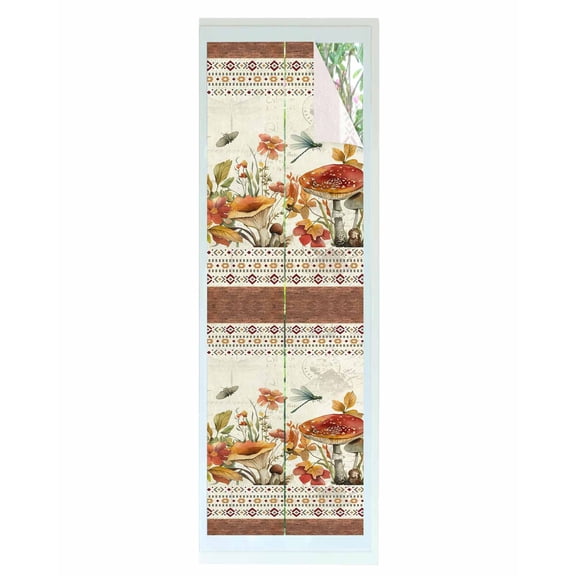 Window Privacy Film Botanical Mushrooms Stained Glass Window Film Decorative Sun Block Window Cover Retro Fall Wild Flowers Farmhouse Window Clings Static Adhesive Sticker for Bathroom 17.7"x78.7"