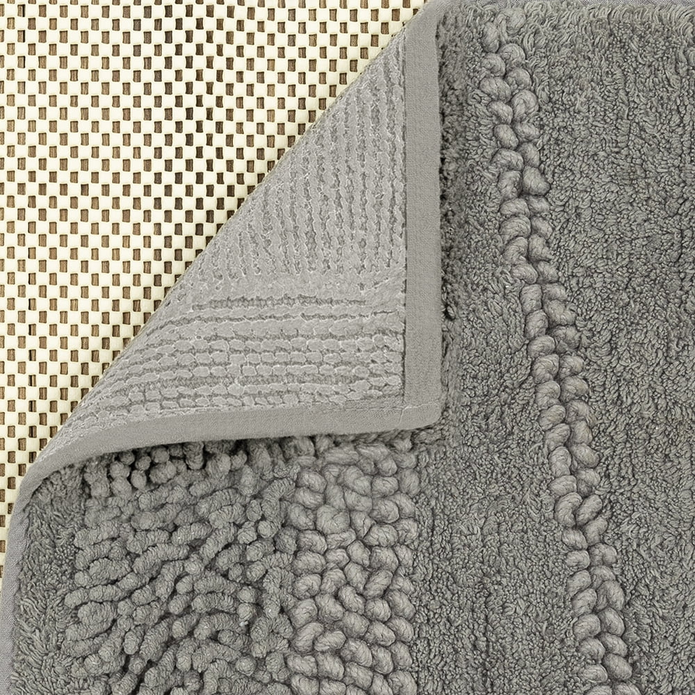 Mohawk Home Plush Cotton Fade/Stain Resistant Non-slip Machine Washable Bath Mat, Cool Grey, 2' 3" x 3' 9"