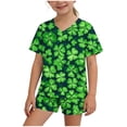 thumbnail image 2 of Conjuntos de blusas y camisas de manga corta con cuello en V para niños, conjunto informal de blusa y pantalones cortos de manga corta con cuello en V y estampado de colores para el Día de San Patrici, 2 of 7