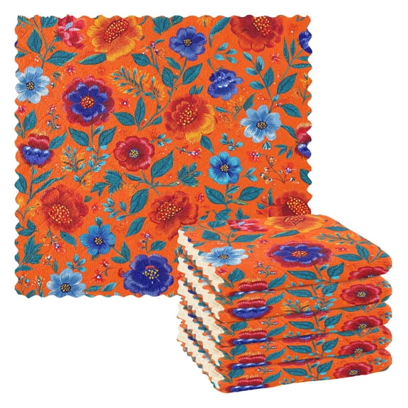 6 Pieces of Kitchen Towels 11x11Inch Kitchen Dish Cloths Kitchen Dish Towels Reuseable Cleaning Cloths Beautiful Flower Pattern