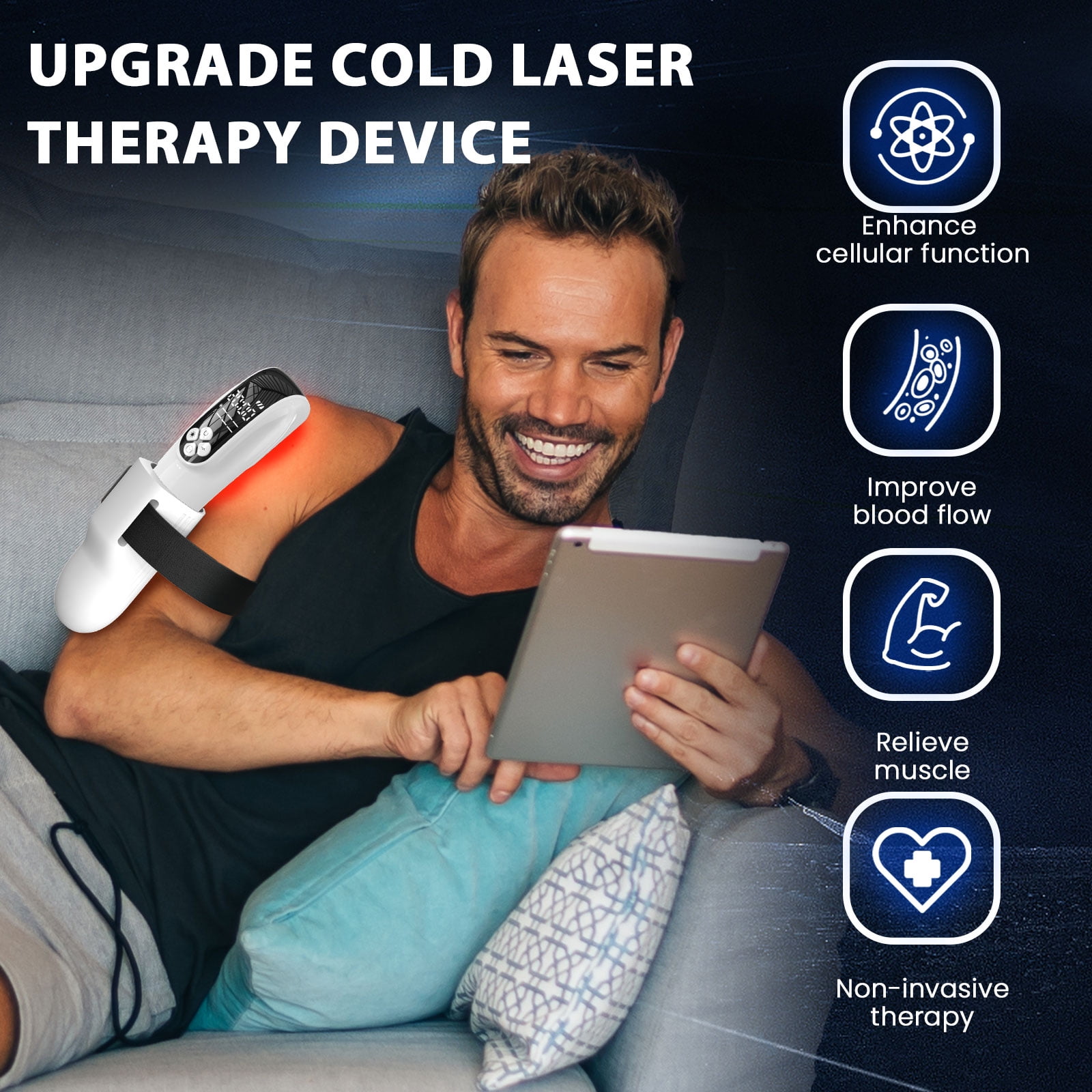 4X808Nm+12X650Nm Red Light Is Designed for Home Use, 2 in 1 Design,Handheld, With Fixing Strap, for Body and Limbs