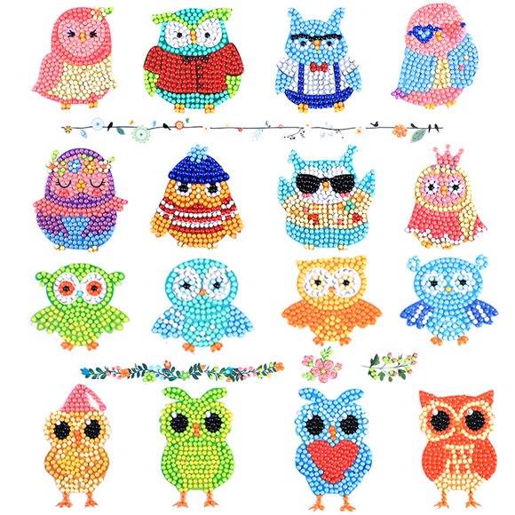 5D DIY Diamond Sticker Set, Diamond Painting Set for Children Animals Diamond Sticker Kit for Adults Children Beginners ， 16 pieces