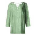 thumbnail image 5 of ZQUUVOU Women's T-Shirt Casual Printed V-Neck Button 3/4 Sleeve V-Neck Loose Blouse Green (2XL), 5 of 5