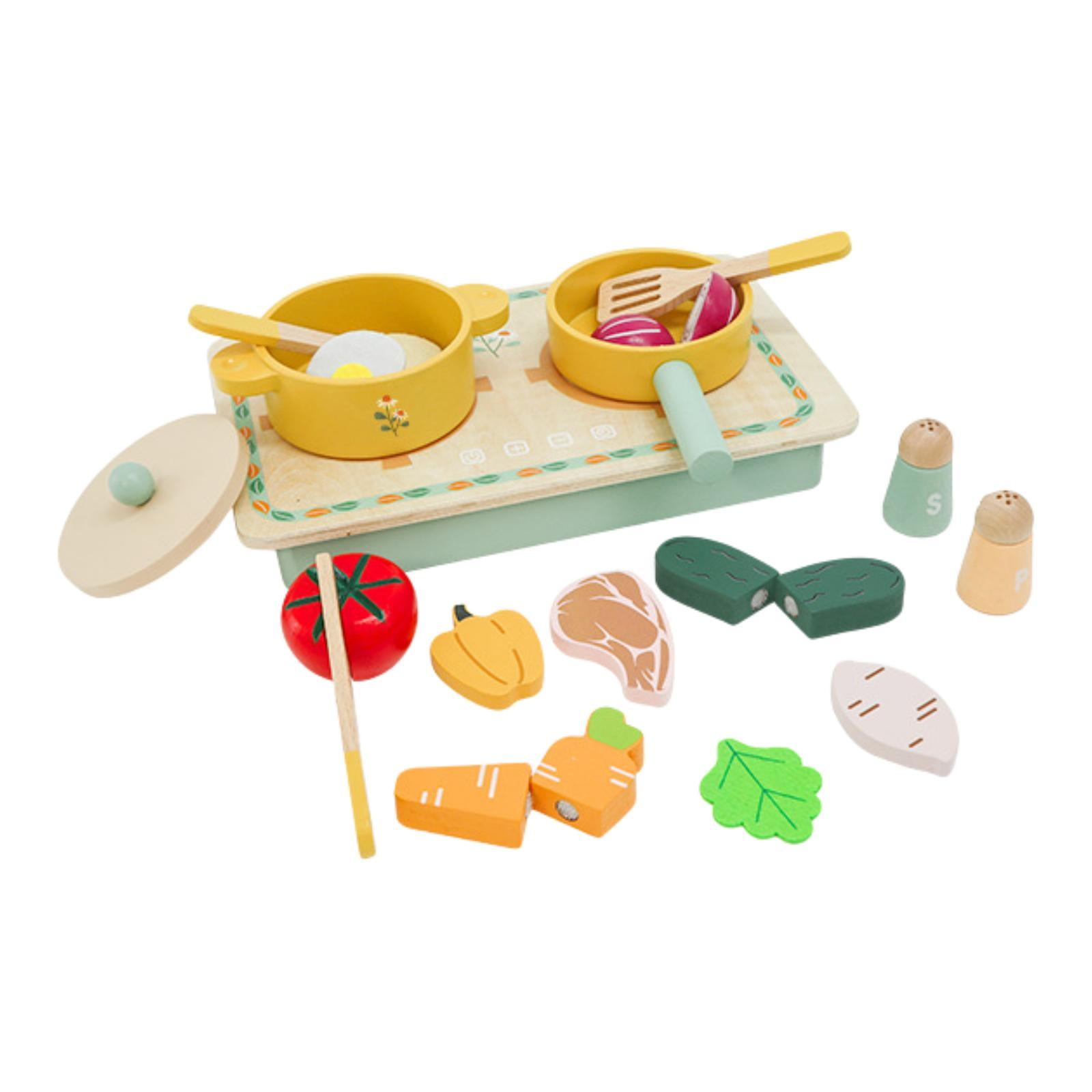 Bunblic Wooden Play Cooking Set,Food Toys,Realistic,Fun,Pretend Play Kitchen Accessories,Cooking Toys for Kids Children Birthday Gift