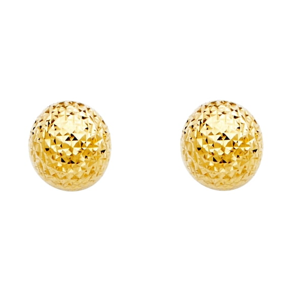 14k Yellow Gold Crystal Cut Full Ball Earrings 10mm Ball Earring for Women - 1.8 Grams