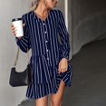 thumbnail image 4 of Chemises à Manches Longues Robe for Women Bouton V Cou Asymétrique Genou Longueur Rayé Robe Décontractée en Vrac Robe de Base, 4 of 7