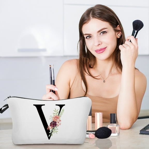 Alphabet Initial Cosmetic Bag, Travel and Daily Makeup Organizer, Durable Fabric, Personalized Gift for Women, Mom, Bridesmaid, Large Capacity for Lipstick, Keys, Toiletries, Stylish Storage