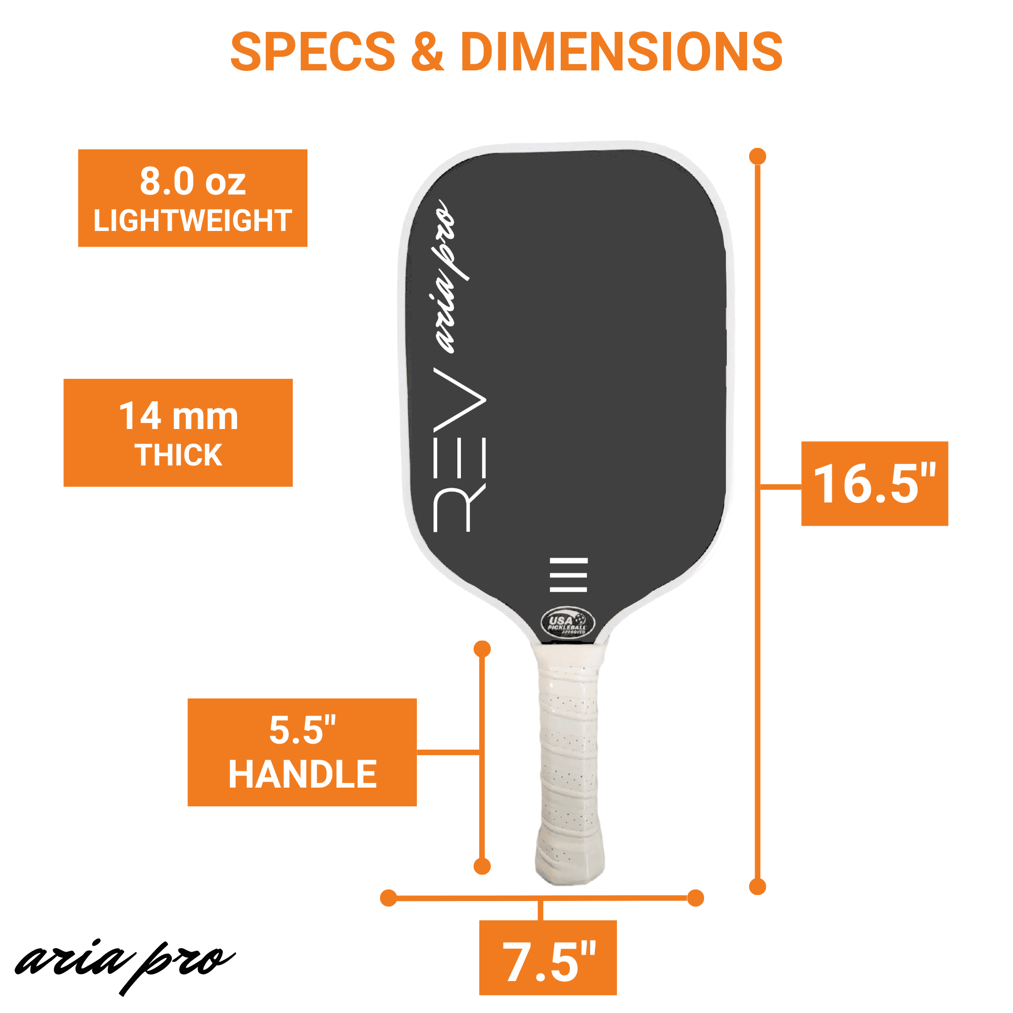 Rev Pickleball Aria Pro 14mm Carbon Fiber Pickleball Paddle