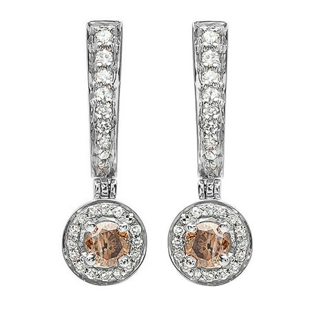 Gold Champagne Diamond Earrings - 0.50 Carat (ctw) 18k White Gold Round Champagne & White Diamond Ladies Fine Dangling Drop Earrings 1/2 CT