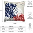 thumbnail image 2 of Navy Blue and Red Dahlia Floral Throw Pillow Covers 18x18 Set of 2 White Grey 4th of July Patriotic Outdoor Pillows Cover Summer Linen Decorative Cushion Case for Couch Bed Decor, 2 of 6