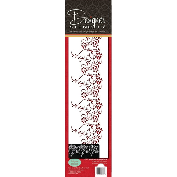 Designer Stencils C771 Medium Vintage Lace Cake Stencil Side, Beige/semi-transparent