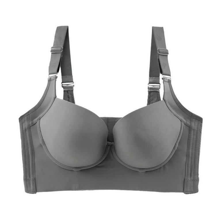 Mlqidk Women Push Up Bra Plus Size No Underwire Soft Padding Lift Up  T-Shirt Bra Gray 46C 