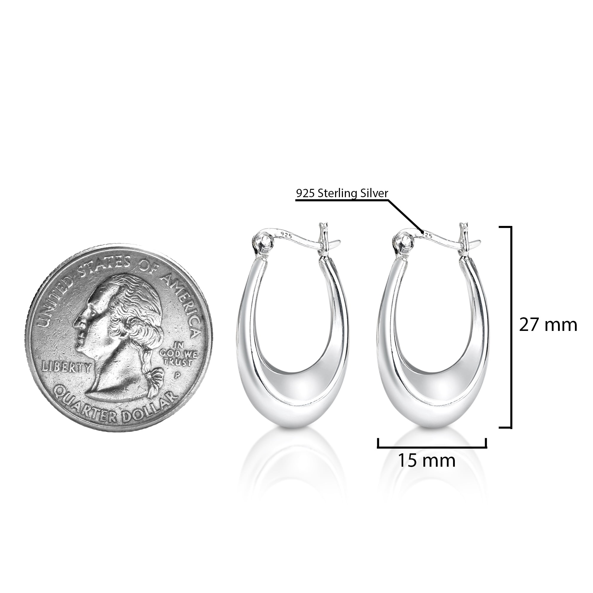 Chunky Charming Oval .925 Sterling Silver Scalloped Hoop Earrings