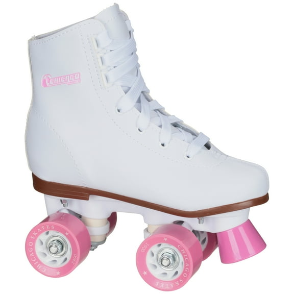Open Box Chicago Skates Girls' Classic Quad Roller Skates White Junior Rink Skates, Size J10