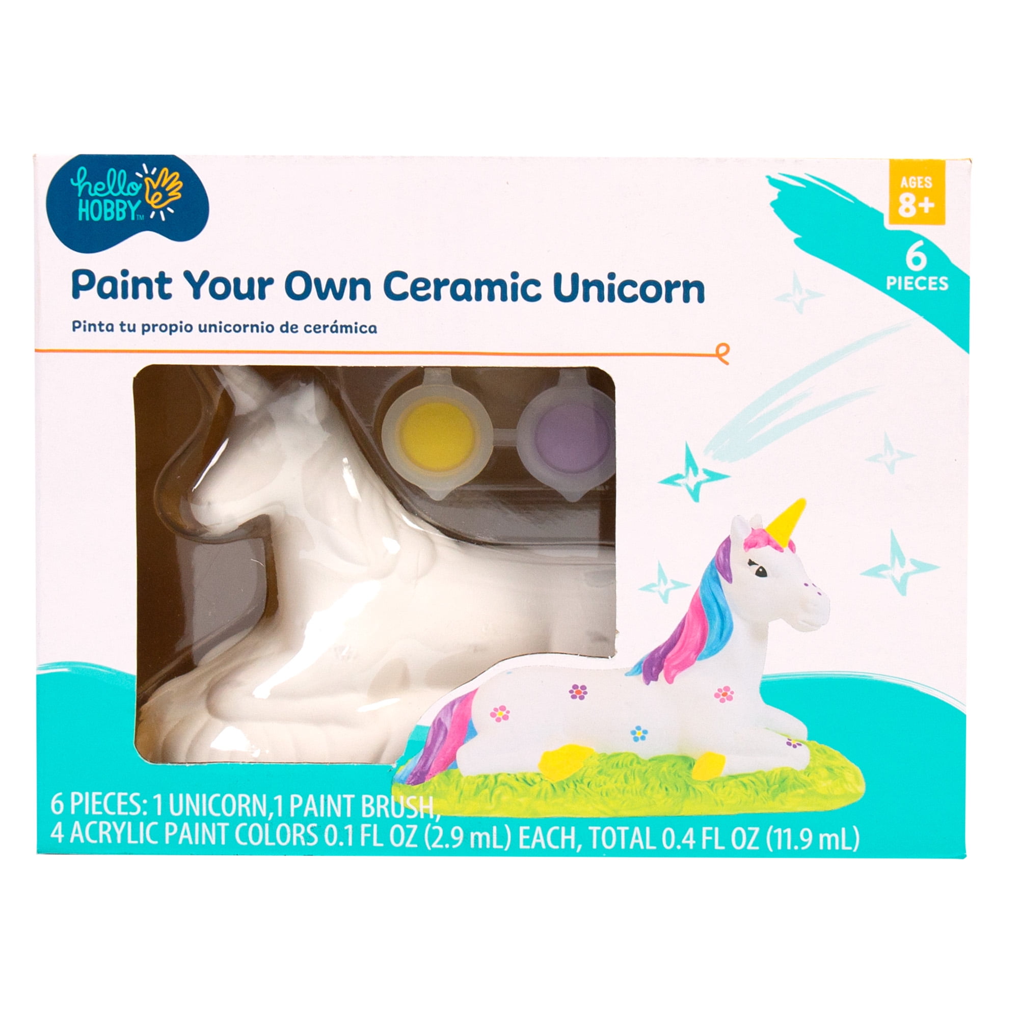 (2 pack) Hello Hobby Paint Your Own Ceramic Unicorn Kit, 6 Pieces, Boys and Girls, Child, Ages 6+