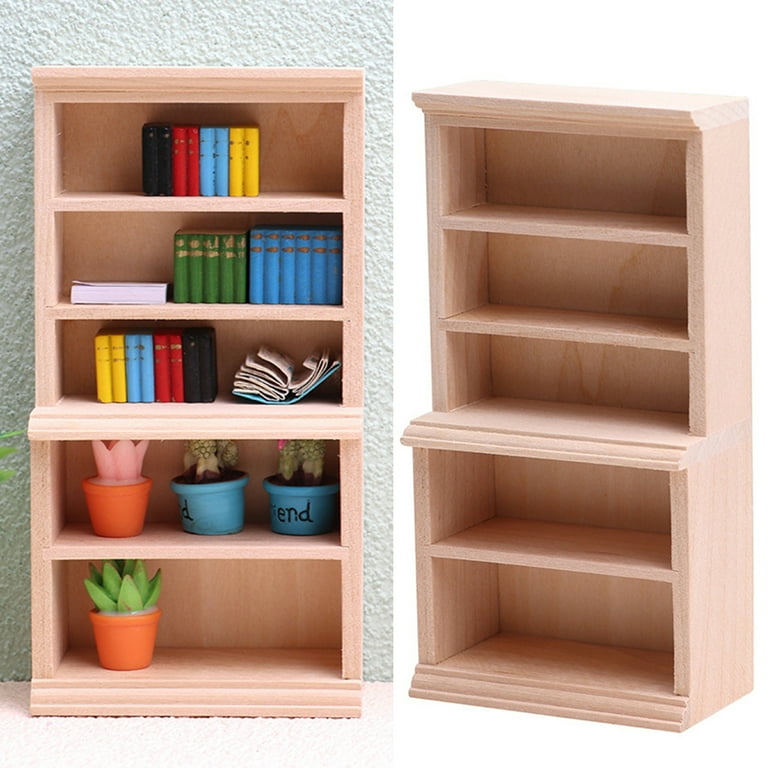 wirlsweal Play Pretend Toys Dollhouse Furniture Mini Bookshelf Wood  Miniature Furniture Study Library Bookshelf Model Micro Landscape Doll  House