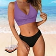thumbnail image 2 of Women's High Waisted Bikini Sets Two Piece Swimsuit Tummy Control Bathing Suit V Neck Swimwear Swim Suit Purple S(S), 2 of 6