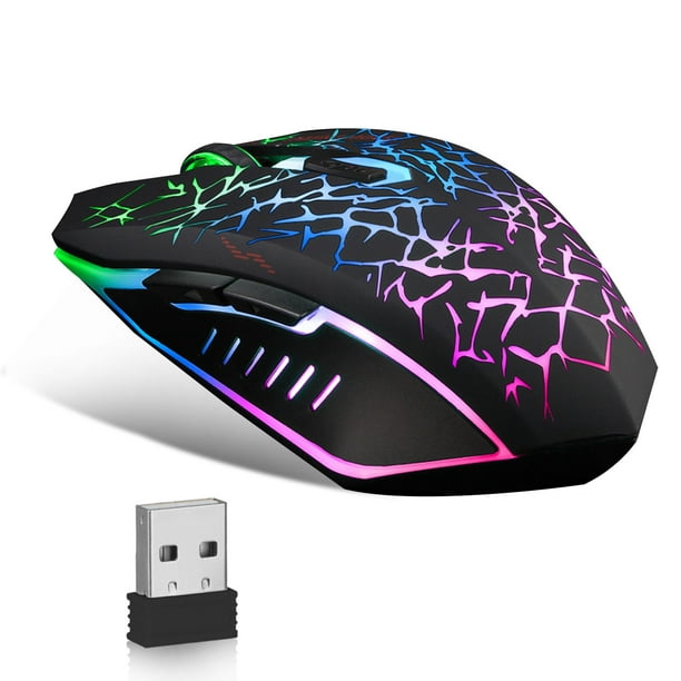 Wireless Gaming Mouse for Laptop, Rechargeable USB 2.4G PC Gaming Mouse  with 5 Adjustable DPI, 7 Colors LED Lights, 6 Silent Buttons, Ergonomic 