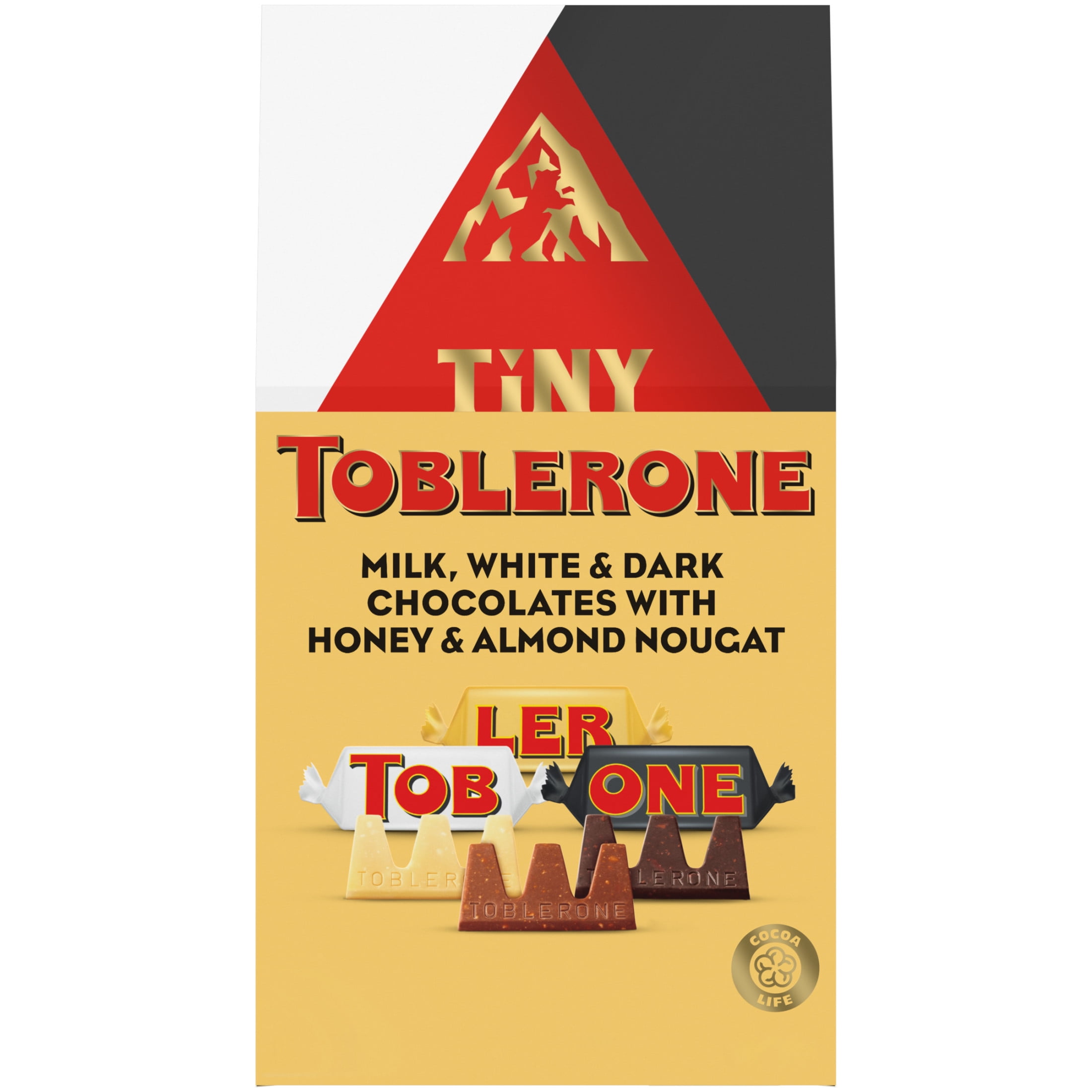 (3 pack) TOBLERONE Tiny Assorted Chocolate Bars Variety Pack (Milk, Dark, & White), 1 Gift Bag (27 Pieces)