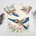 thumbnail image 4 of Floral Birds Flight Women's Blouse Short Sleeve Women's Top T-Shirt Spring Summer Clothes, 4 of 7