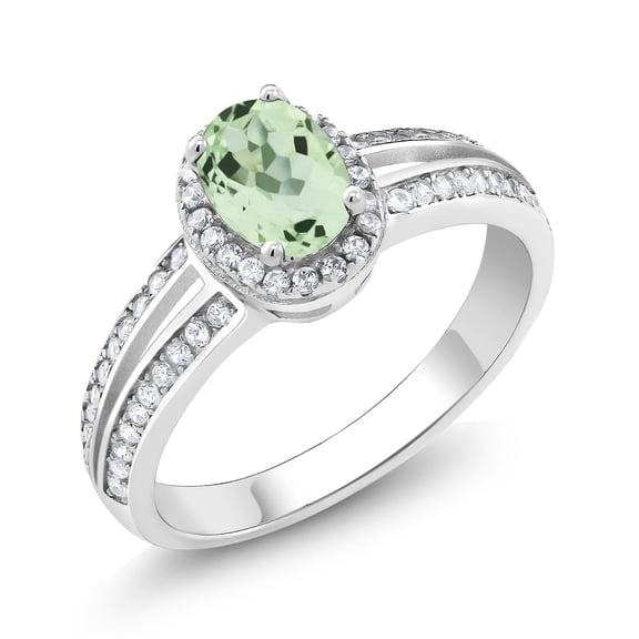 Gem Stone King 925 Sterling Silver Green Prasiolite Engagement Ring for Women | 1.35 Cttw | Oval 7X5MM | Gemstone Birthstone | Size 7
