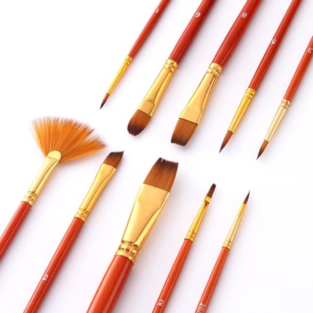 10 Set De Pinceles De Pintura Al De Acuare Conjunto De Pinceles De Pelo De Nylon Sustros Sunnimix Pinceles de pintura de artista